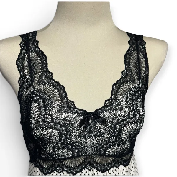 Soma Sleeveless Lace Sleep Nightgown Nightie Polka Dot Black White Small - Image 2