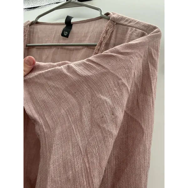 Alya‎ Duster Cardigan L/XL Dusty Rose Lace Trim Boho Open Front Maxi Kimono - Image 10