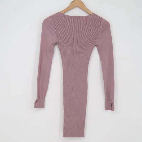 Derek Heart Dress Womens S Ribbed Knit Bodycon Mauve Strappy V-Neck Excellent - Image 4