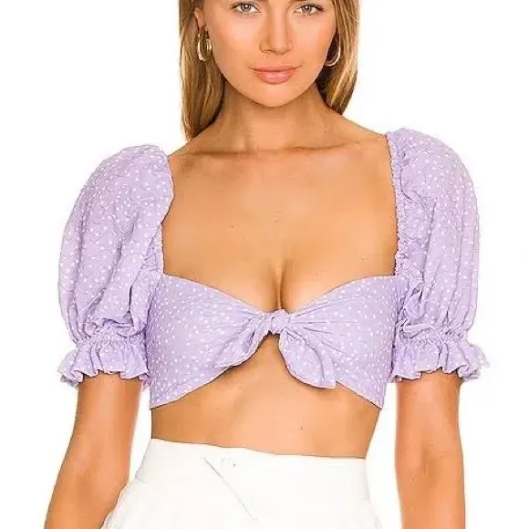 For Love & Lemons Chelsea Lavender Puff Sleeve Crop Top Smocked Girlhood Y2K Lux - Image 3