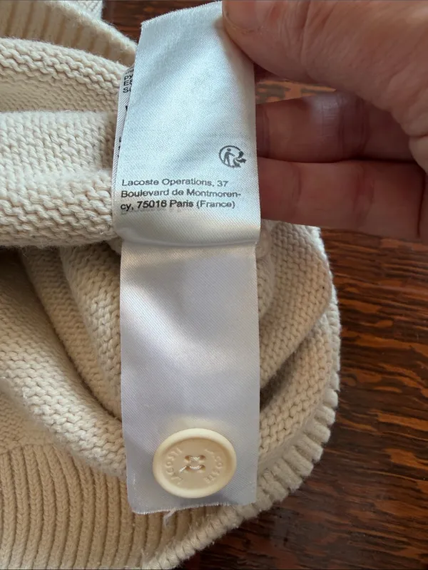 Lacoste Cream V-Neck Cardigan with Athletic Patch size medium - Image 8