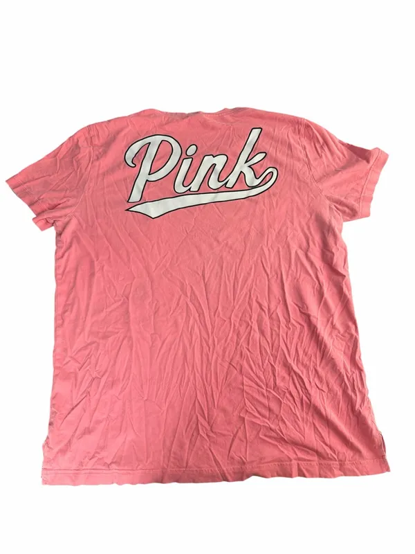 Victoria's Secret PINK Short Sleeve Pocket T-Shirt Coral Pink Script Logo Large - Image 2