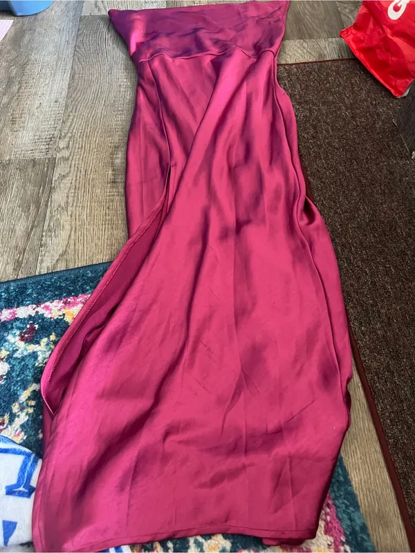 Lioness Magenta Walk The Line Satin Cowl High Slit Pink Maxi Midi xSmall - Image 14