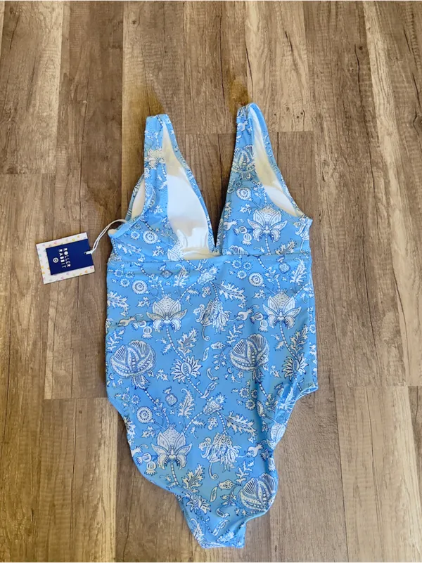 Roller Rabbit Women's Light Blue Floral One-Piece with Deep V - Image 7