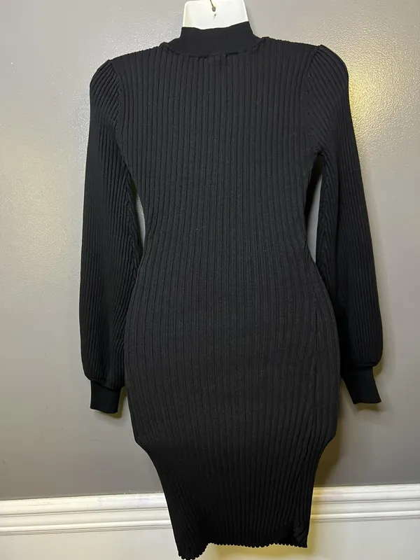 Windsor Dress Womens Medium Black Ribbed Knit Mock Neck Bodycon Sweater Mini - Image 6