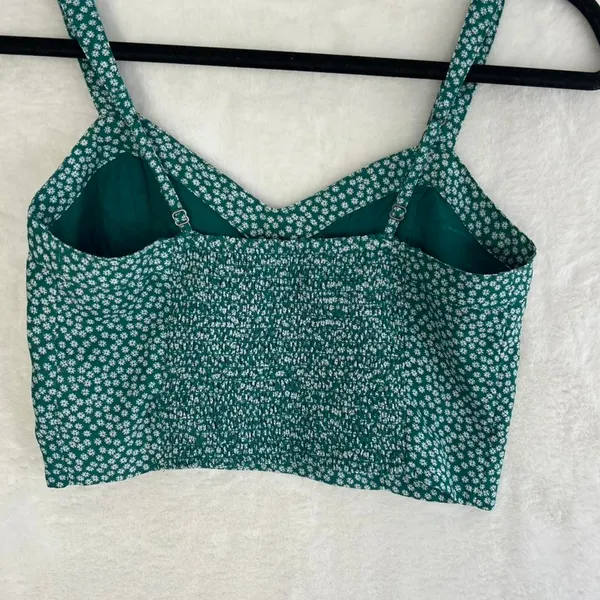 Abercrombie‎ & Fitch Green Floral Smocked Crop Top Womens Small Daisy Cami Tank - Image 3
