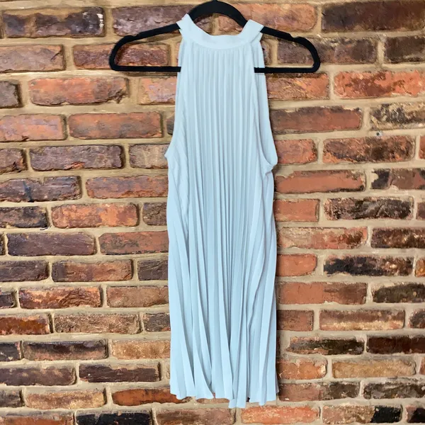 NWT Shein Bae Light Blue Sleeveless Pleated Tie Back Halter Mini Dress Women's 4 - Image 2