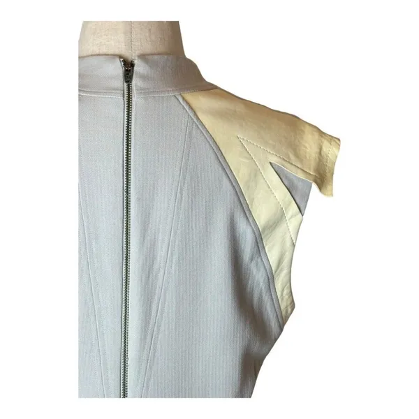 Helmut Lang Dress Women‎ 10 Gray Cream Blistered Leather Panel Sheath Mini - Image 8