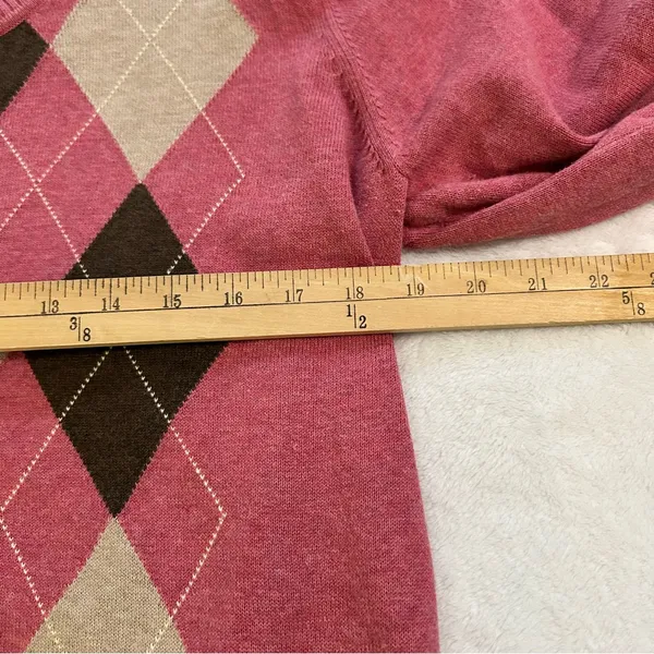 Sonoma Pink and Brown Argyle Cardigan Sweater - Image 5