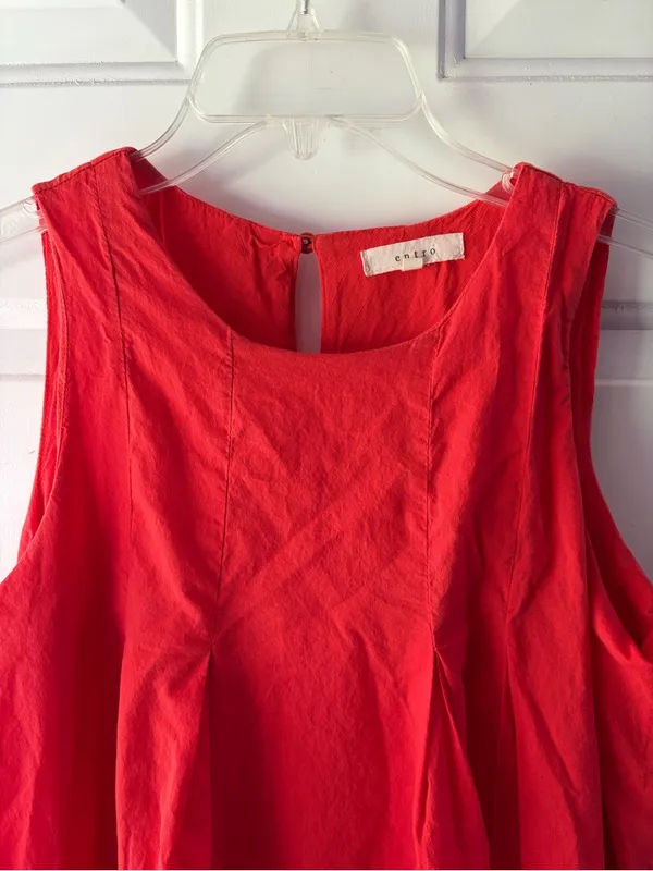 entro Bright Coral Sleeveless Embroidered midi shift dress Sz S cottagecore - Image 2