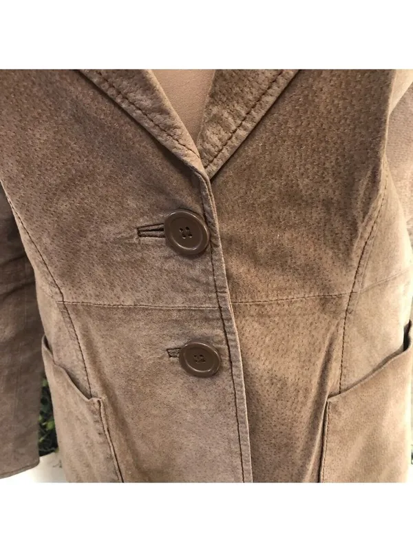 Vintage Y2K Suede Leather Blazer Coat Camel Brown Size M - Image 6