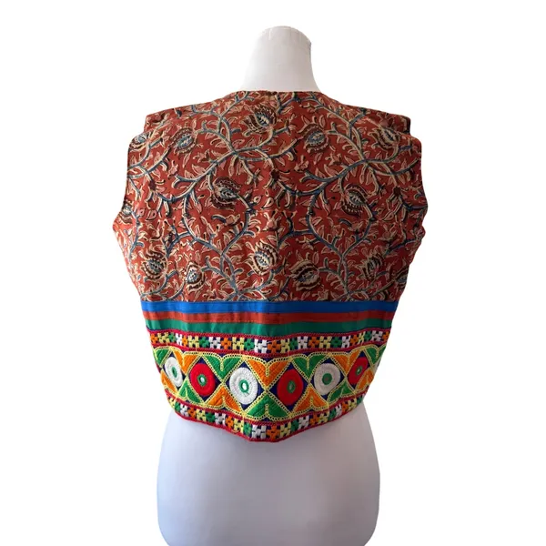 Retro Bohemian Multicolored Embroidered Tie Front V-Neck Cropped Vest - Image 5