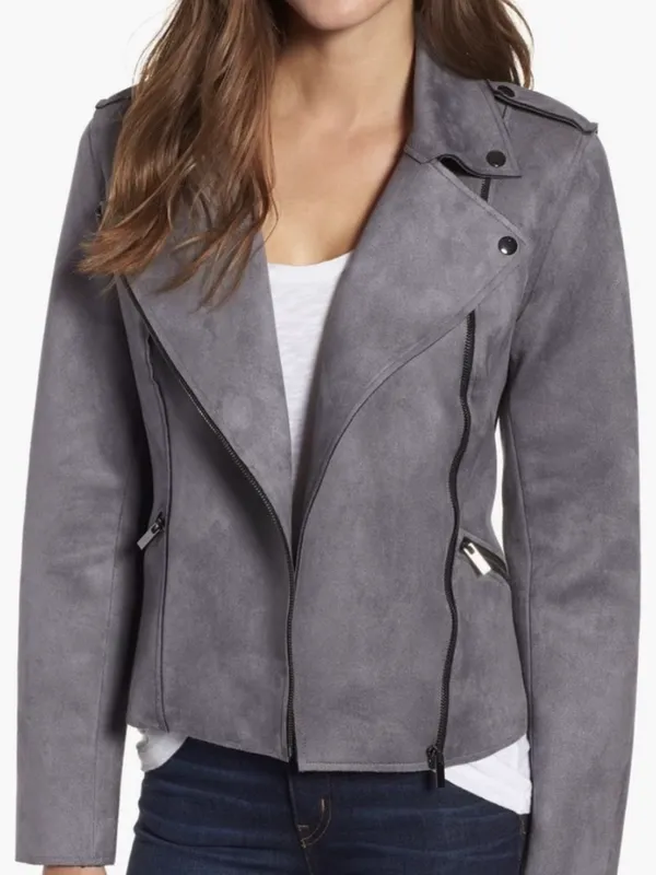 KUT from the Kloth Faux Suede Grey Moto Jacket - Image 8