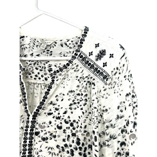 Lucky Brand M Shirt Top black white patterned long-sleeve peasant embroidered - Image 5