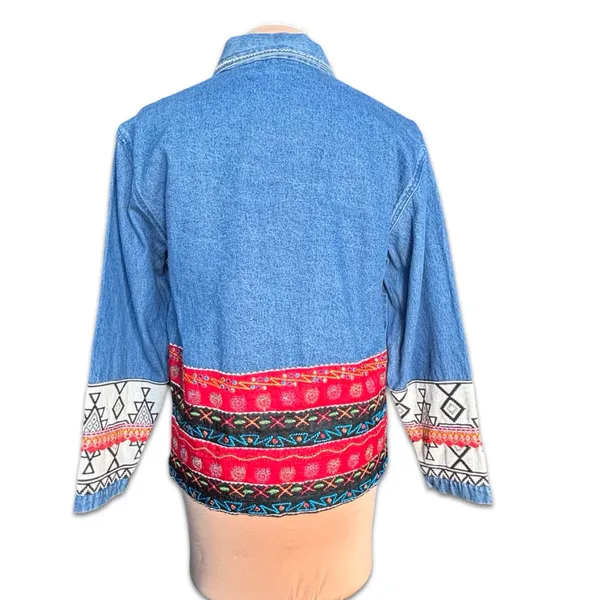 Vintage Oversized Embroidered Denim‎ Jacket Boho Cowgirl Southwestern Festival - Image 5