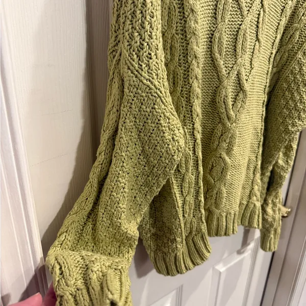 aerie Lime Green Cable Knit Crewneck Sweater - Image 4
