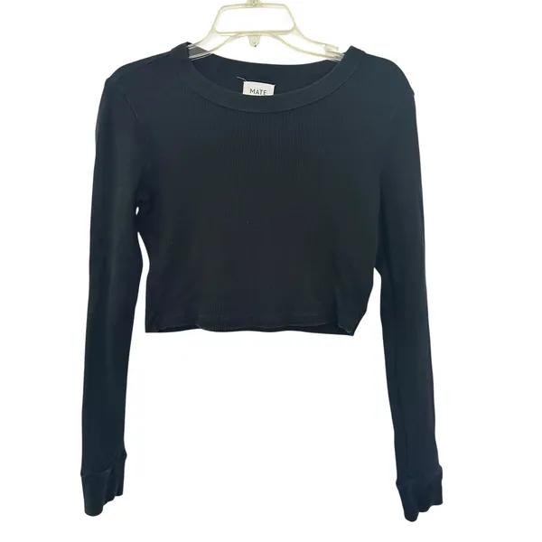 MATE the Label Organic Thermal Boxy Crop top in jet black size small - Image 3