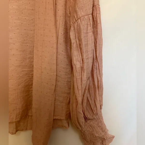Zara Soft Blush Polka‎ Dot Tie Neck Blouse Size Medium - Image 2