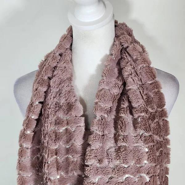 Purple and Silver Sequin Faux Fur Infinity Scarf One Size - Image 2