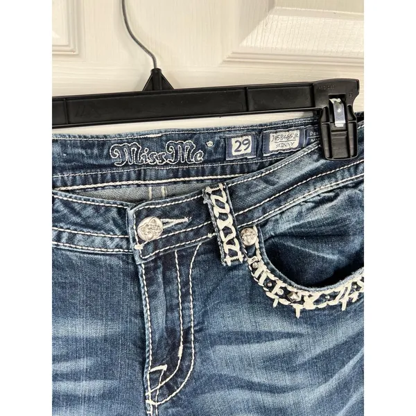 Miss Me Jeans Womens Size 29 Dark Wash Cropped Skinny Studded Distressed Denim - Image 5
