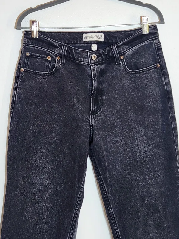Abercrombie & Fitch Black The Baggy Low Rise Jeans Cut-off Hem Size 27/Size 4 - Image 2