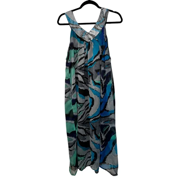 PSD Plus Size‎ Blue Abstract Print Maxi Dress Sleeveless V Neck Casual - Image 7