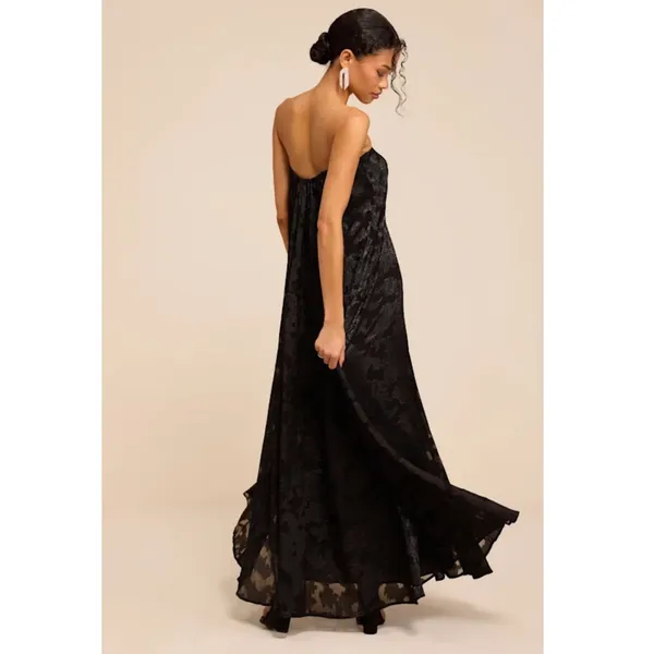 Lulus Amiri Black Floral Burnout Shift Maxi Dress XS Gothic Romantic Formal - Image 3