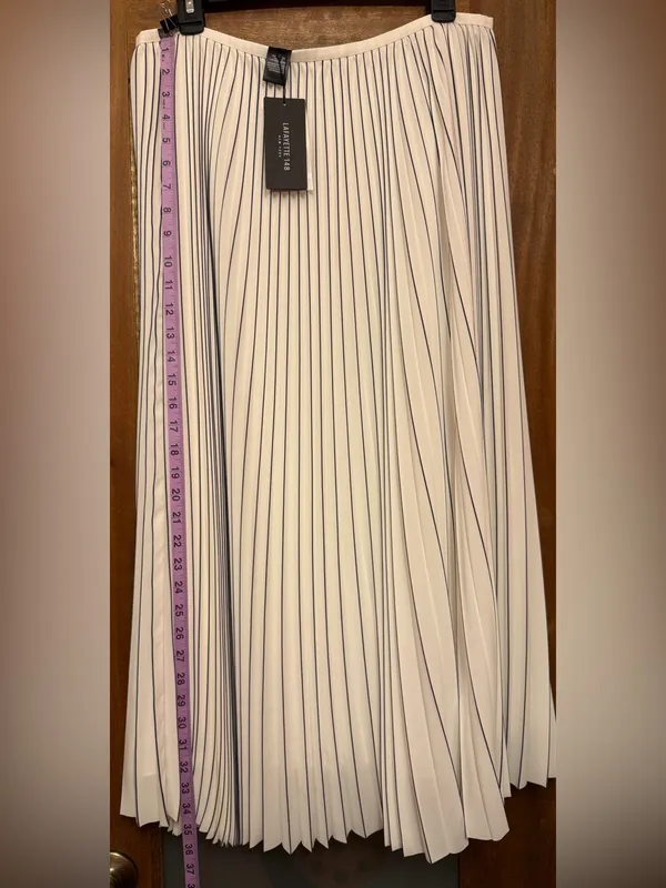 Lafayette 148 New York Off White Pleated Lined Full Length Black Pinstripe Skirt - Image 8