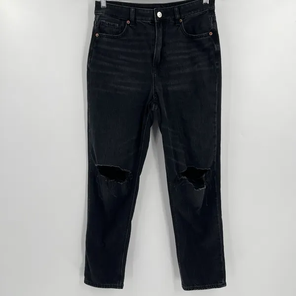 American Eagle Mom Straight Jeans Black Distressed Denim Women's Size 4‎ Short - Image 2