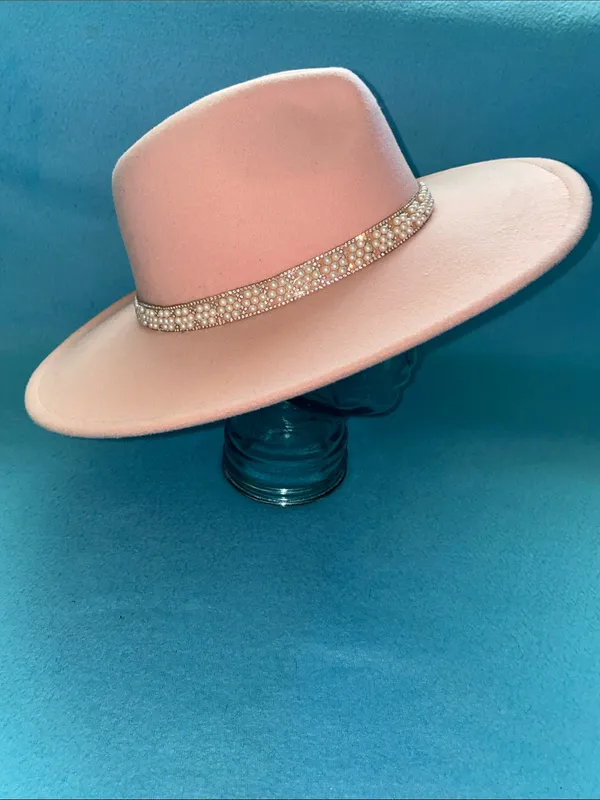 SAN DIEGO HAT CO Fedora pearl floral band wide brim blush pink felt size OSFA - Image 4