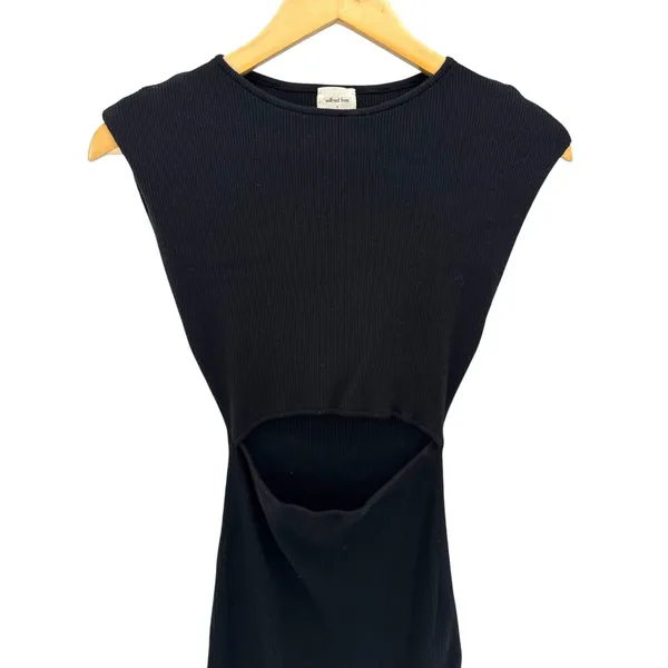 Wilfred Free Cutout Ribbed Mini Dress Black Sleeveless Bodycon Aritzia S LBD‎ - Image 4