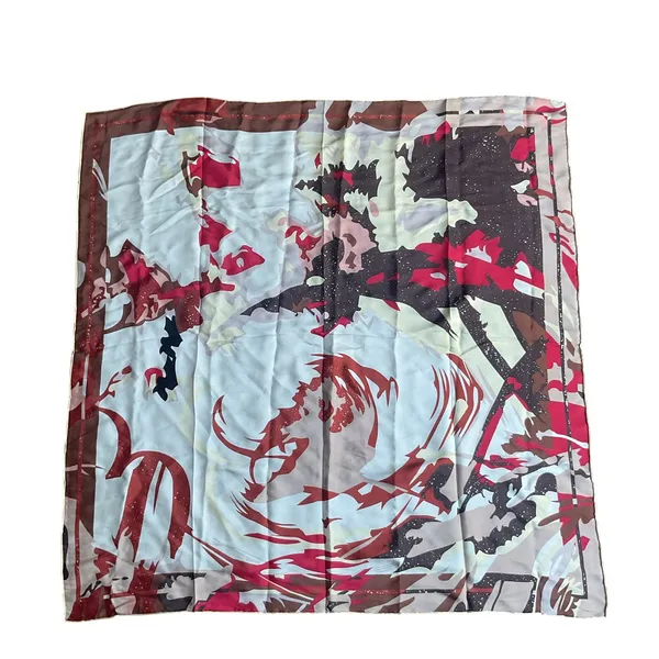 Y2K Retro Abstract Satin Scarf 33x33 Multicolor Red Brown Gold - Image 2