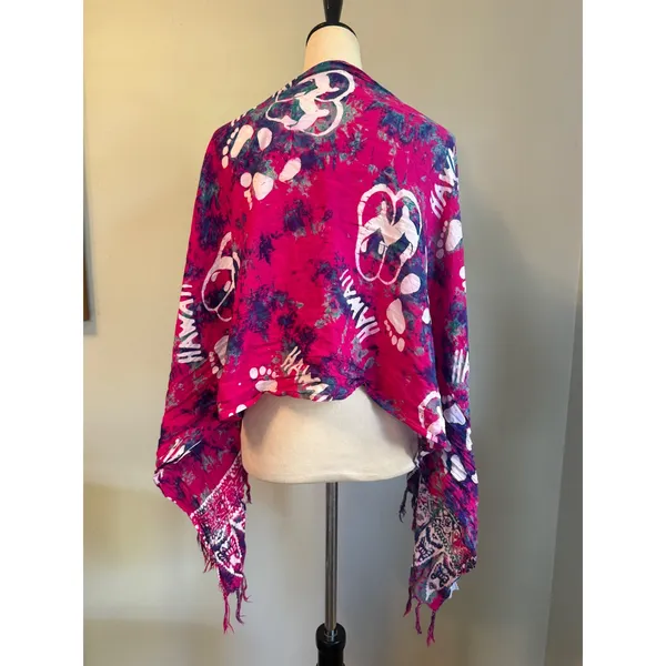 Pineapple Moon Hawaii Tie Dye Sarong Wrap Scarf Pink Purple Rayon Fringed Batik - Image 3