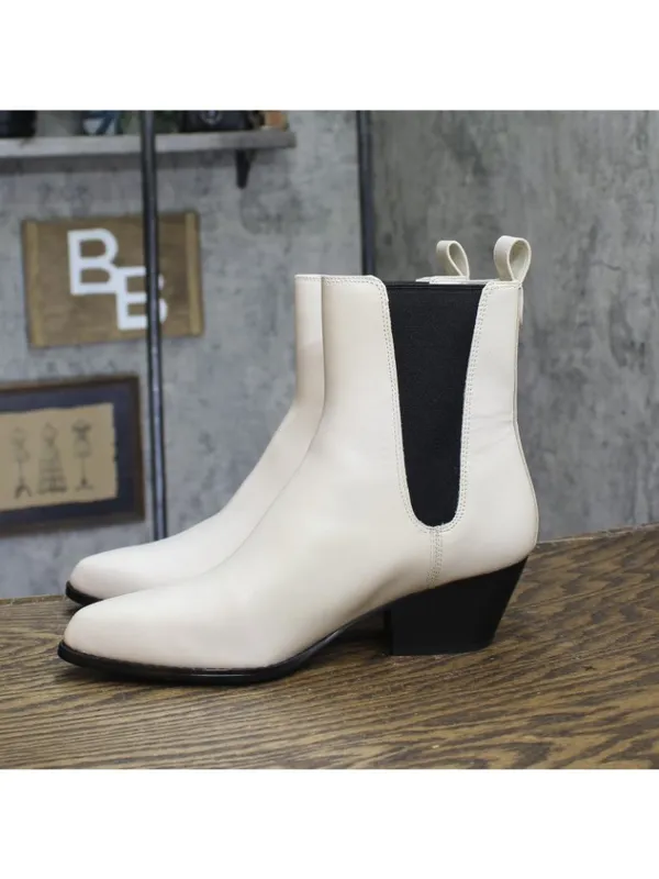 Michael Michael Kors Block Heel Ankle Boots Light Cream Off White / Black 8M - Image 6