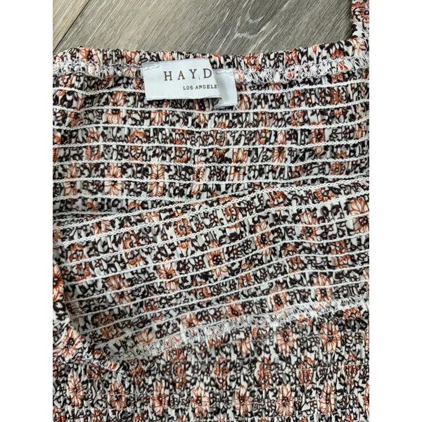 Hayden Smocked Floral Peplum Blouse Large Boho Puff Sleeve - Image 6
