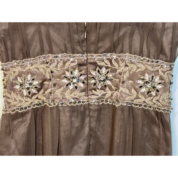 NWT Mandalay Brown Silk Beaded Embellished Maxi Long Gown Evening Dress Size 4 - Image 8