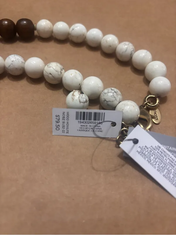 Chico's Wood & Howlite Semi-Precious Long Statement Necklace NWT - Image 6