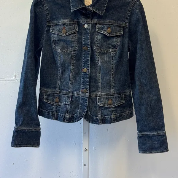 2010s Calvin Klein Jeans Dark Wash Stretch Denim Trucker Jacket Blue Size Large - Image 5