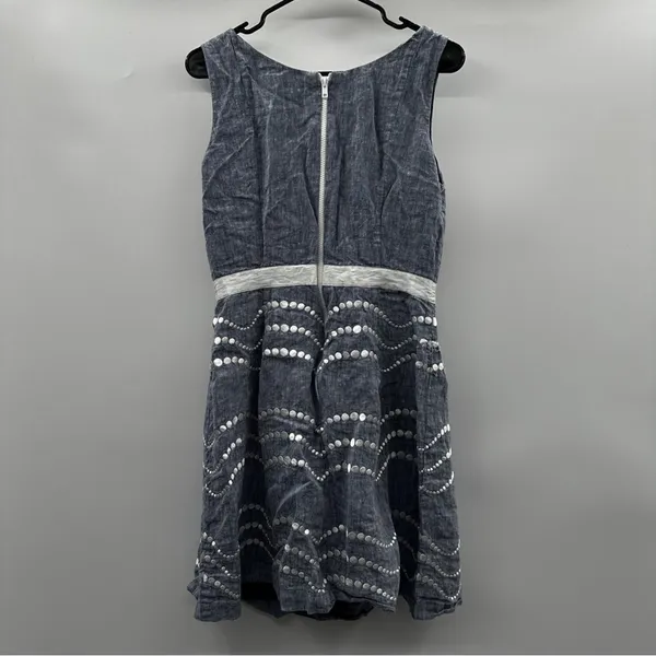 Boden Summer‎ Fun Denim Blue & White Embroidered Sleeveless Mini Dress Size 10 - Image 4
