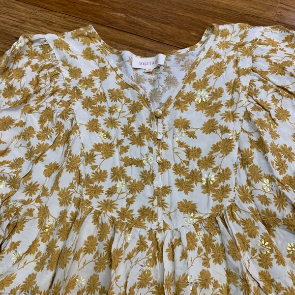 Solitaire Floral Blouse‎ Womens Size Medium Long Balloon Sleeve Button Front Top - Image 2