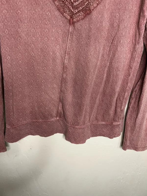 Free‎ People Embellished Embroidered Sheer Lace Boho Mauve Long Sleeve Top - Image 4
