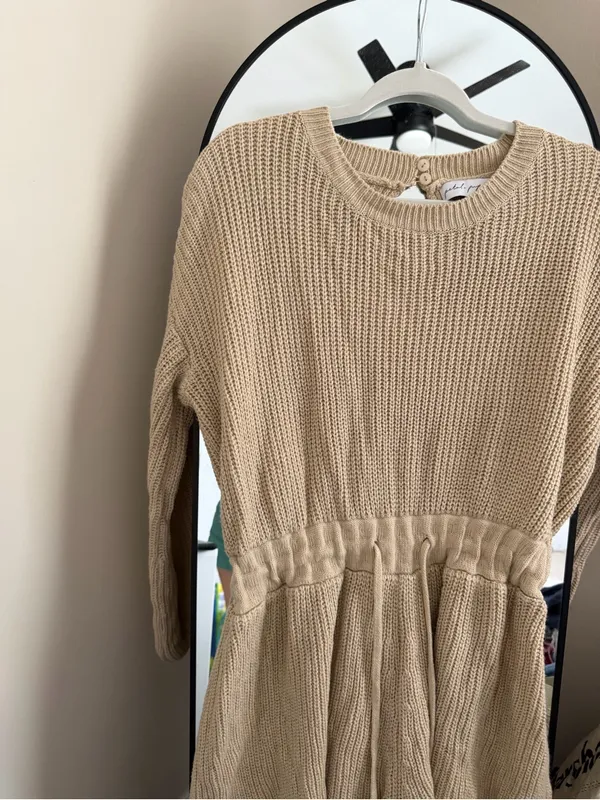 Petal & Pup Beige Knit Drawstring Waist Sweater Romper - Image 3