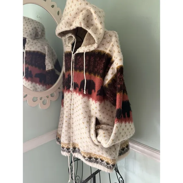 Vtg Earth Ragz Wool Southwest Hooded‎ Jacket Medium Forest - Image 5