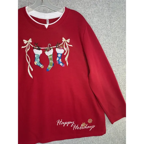 Vintage White Stag XL Sweatshirt Womens Christmas‎ Holiday Stockings Red Top - Image 4