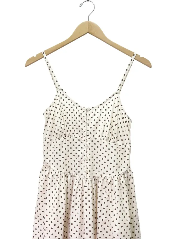 Dizzy Lizzy Polka Dot Smocked Midi Dress Small Cream Brown Cotton Cottagecore - Image 5