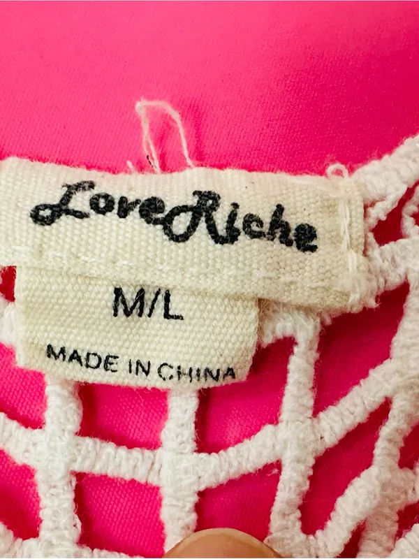 Love Riche White Crochet Fringe Swim Cover-Up with Pink Underlay - Image 3