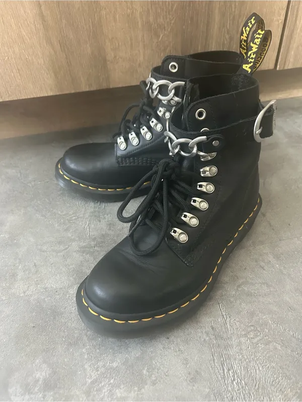 Dr. Martens 1460 Pascal Chain Leather Lace Up Boots Moto Goth Grunge Size 5 - Image 7