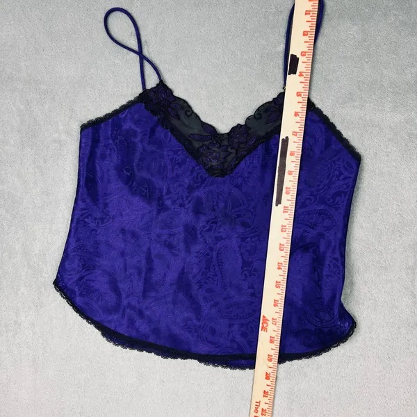 Sleep Solutions Purple Paisley Jacquard Lace Trim Camisole Top Women Small VTG - Image 6