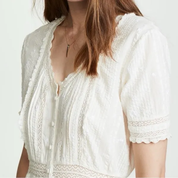 LoveShackFancy Bec Victorian Ruffle Peasant Midi Dress Farmhouse Ivory Size 2 - Image 15