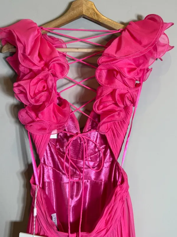 Mac Duggal Ruffle Tiered Cut-Out Chiffon Gown Womens 4 Hot Pink Formal 67911 NWT - Image 13